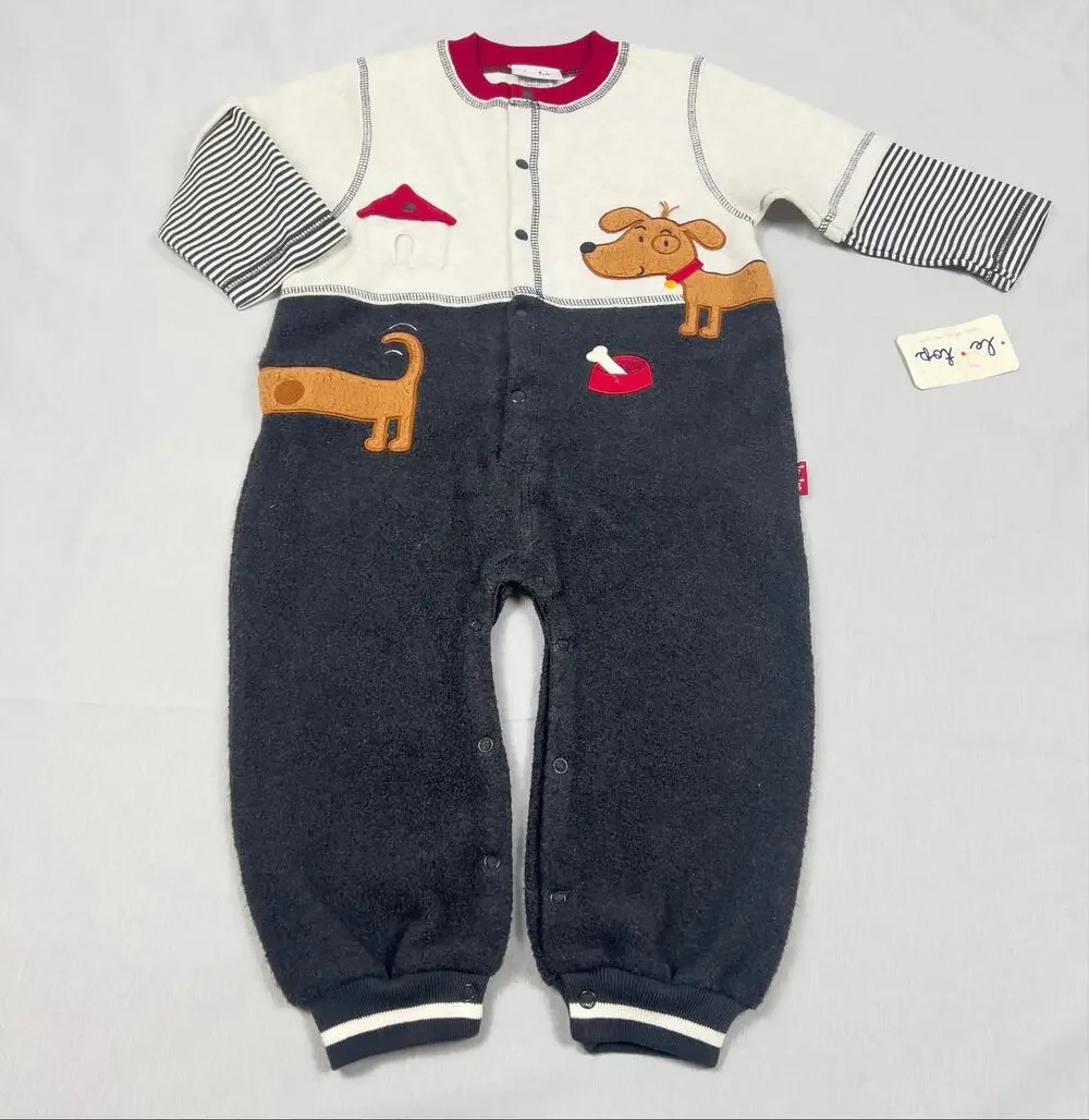 Vintage Le Top Puppy Dog Fleece Romper 24M NWT Snap Front One Piece Letop Boys